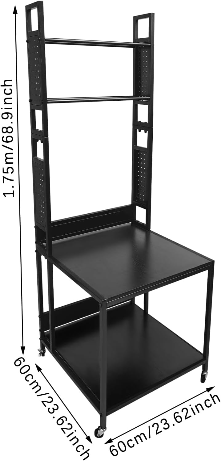 3D Printer Stand with Filament Storage, Heavy Duty 2-Tier Mobile Printer Table with Wheels, 110Lbs Capacity 3D Printer Table with Filament Spool Holder Rack for Workshop Studio Office Home (Black)