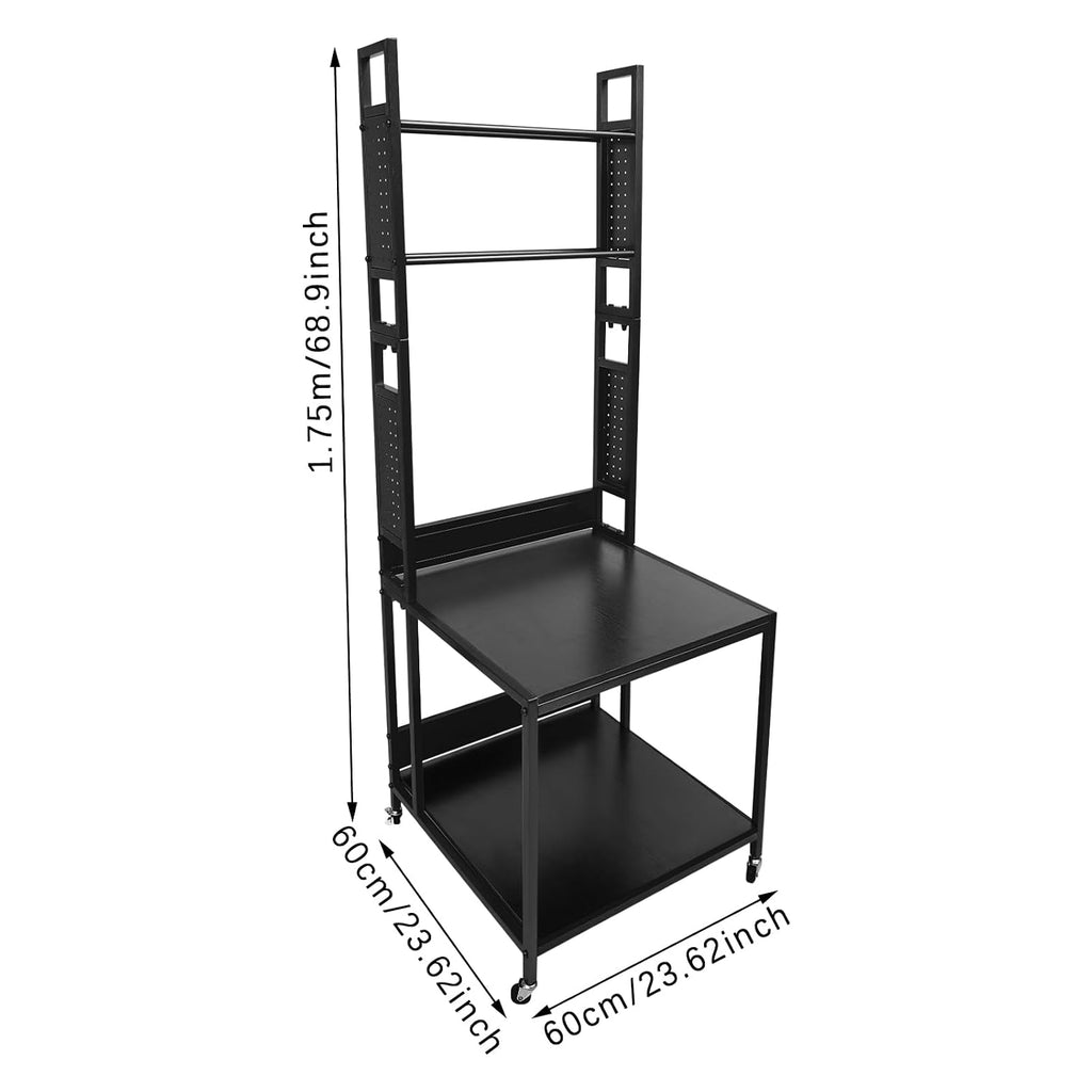 3D Printer Stand with Filaments Storage, 2-Tier 3D Printer Table Cart Desk with Wheels for Workshop Studio Office, 23.6' X 23.6' X 69', 110lbs Capacity (Black)
