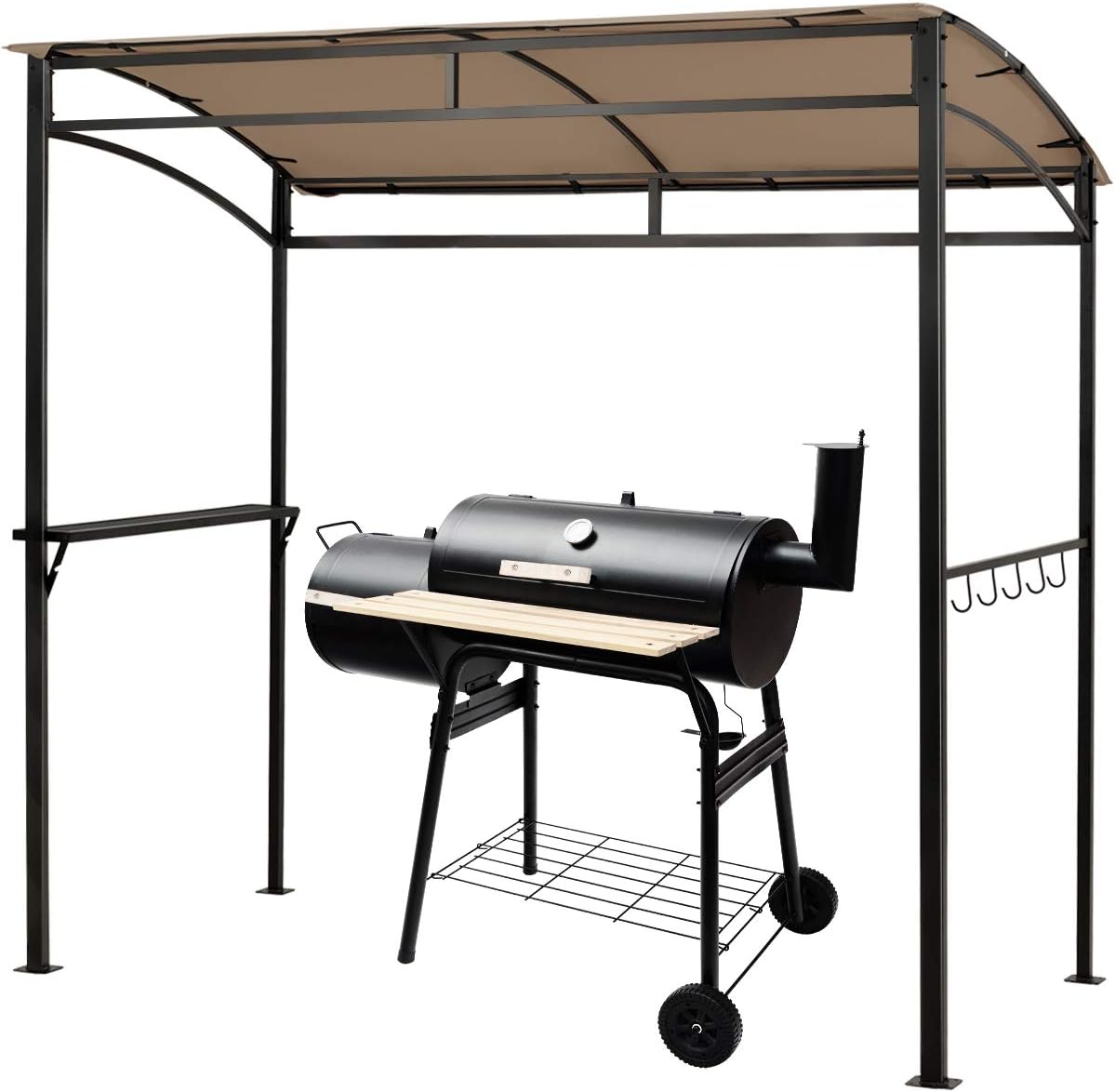 Tangkula 7ft Grill Gazebo, Patio Barbecue Canopy with Serving Shelf and Storage Hooks, Curved Grill Shelter w/Heavy-Duty Steel Frame Sunshade Gazebo for Outdoor Garden (Coffee)