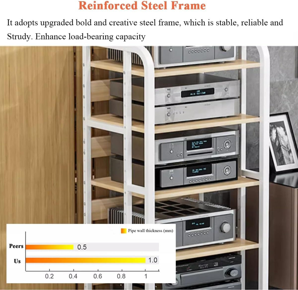BYZOMU Living Room Media Storage Cabinet, Audio Video Equipment Rack Stereo Component Stand Furniture Shelf