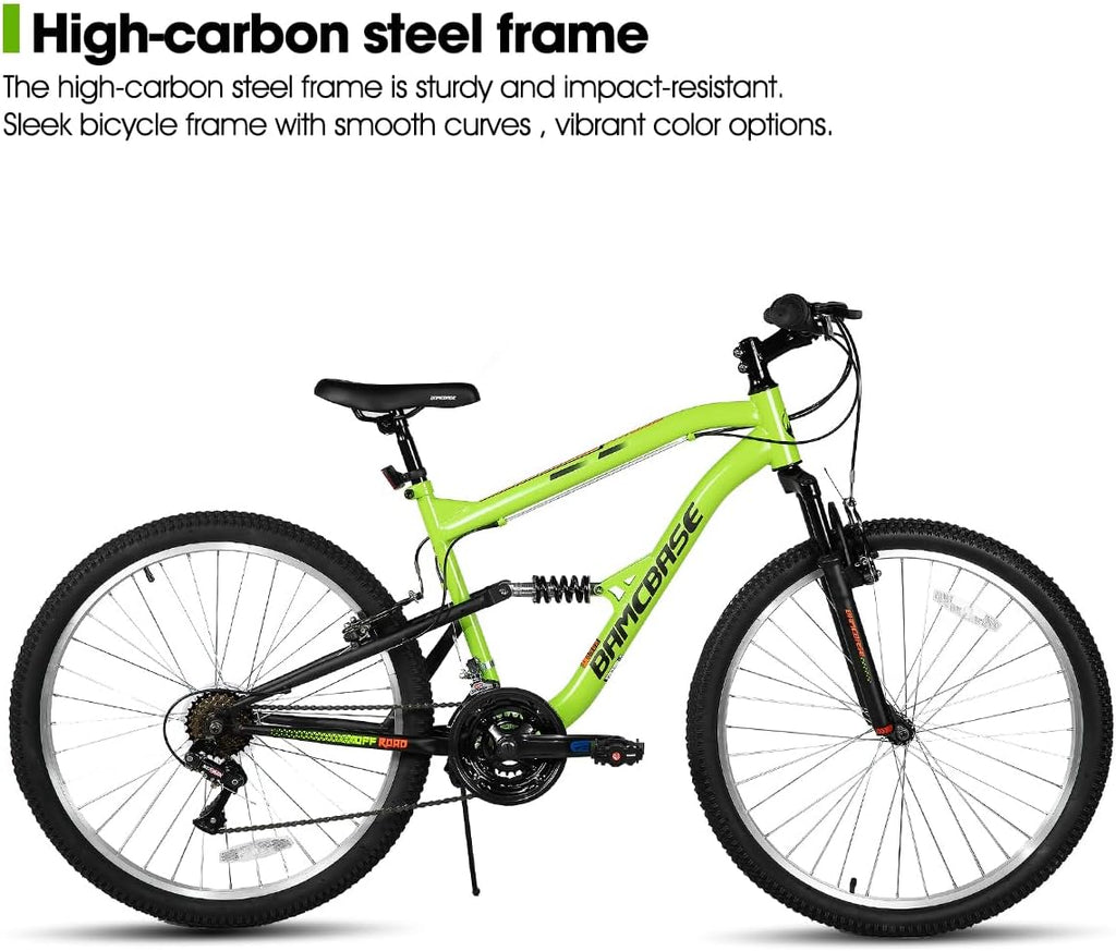 Hiland Full Suspension Mens Mountain Bike, 18 Speed, 26 Inch Wheel, Dual V Brake Bike for Men Womens Adult Bicycle