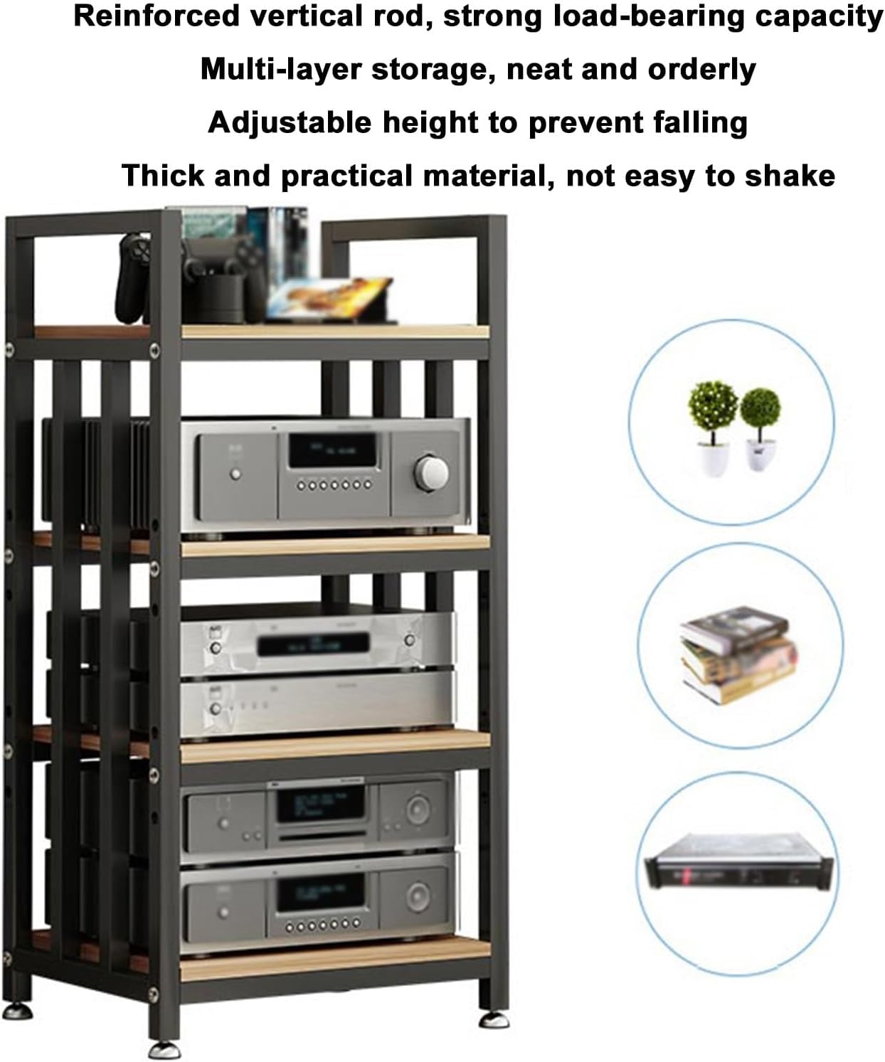 Media Stand with Adjustable Shelf, Rolling Stereo Cabinet for Living Room Home Office, Versatile Media Storage Rack for DVDs Gaming Consoles and Audio Equipment