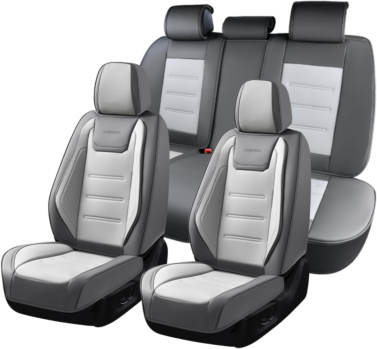 Coverado Car Seat Covers Full Set, Seat Covers for Cars, Front Seat Covers and Back Seat Cover Waterproof Leather Automotive Seat Cover, Universal Car Interior Protectors Cushion for Most Cars