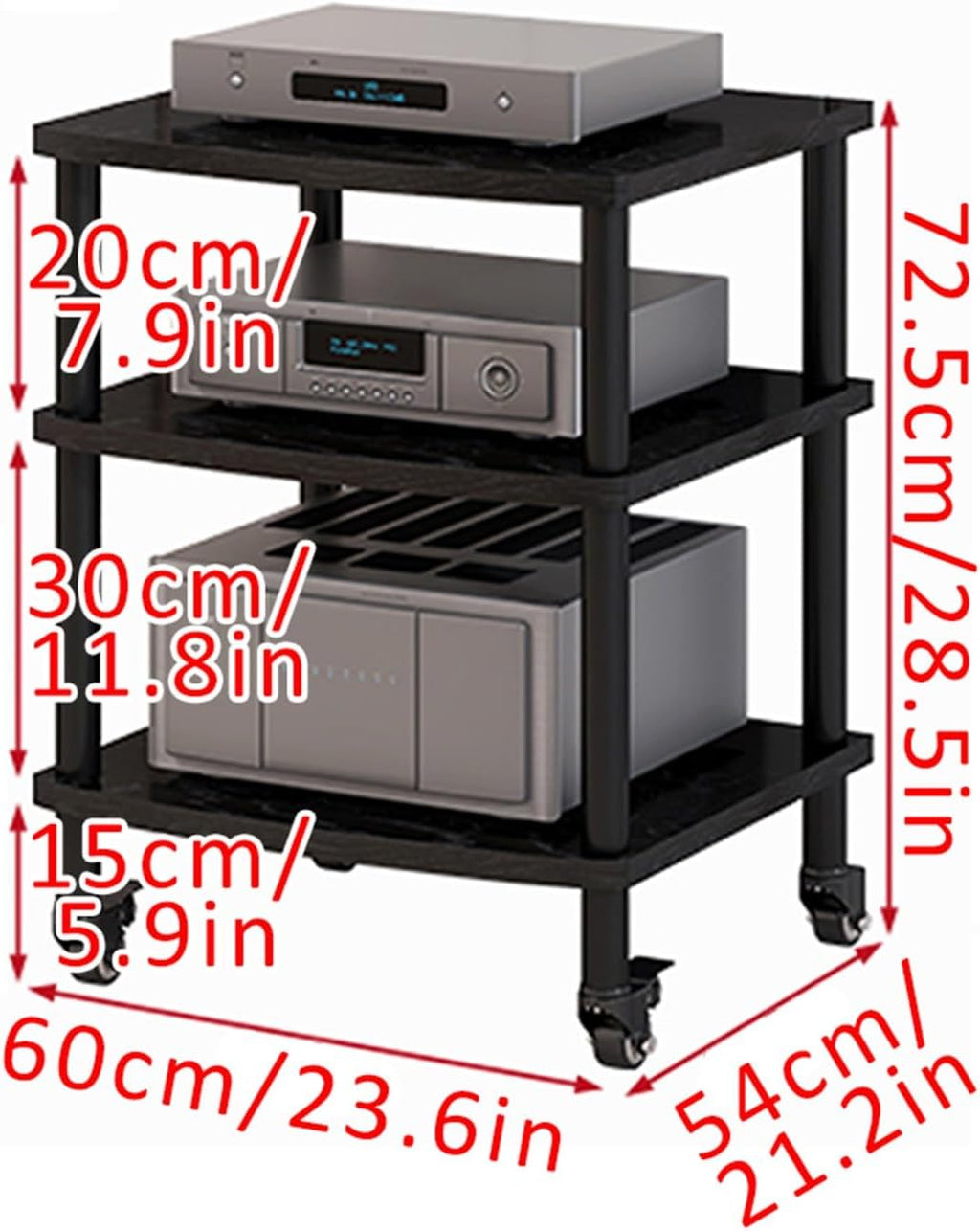 2/3/4-Tier Walnut AV Media Stand for Record Players & Vinyl Storage, Wooden Stereo Cabinet & Audio Rack Tower for Gaming & Entertainment Systems
