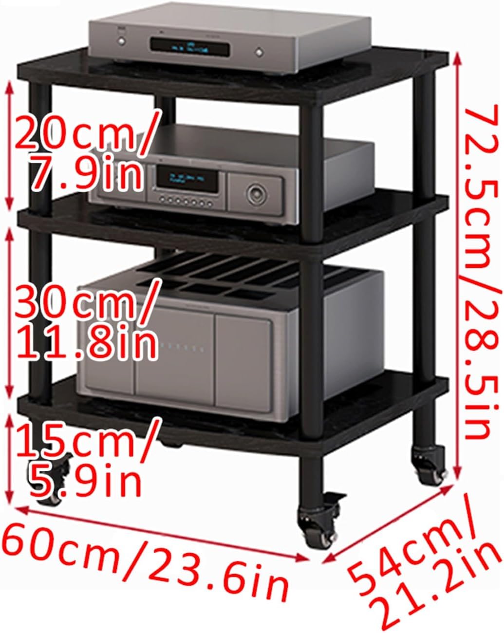 2/3/4-Tier Walnut AV Media Stand for Record Players & Vinyl Storage, Wooden Stereo Cabinet & Audio Rack Tower for Gaming & Entertainment Systems