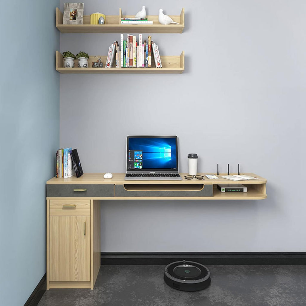 Wall Mounted Workstation Desk & TV Cabinet - Floating Shelf Media Console for Home Office & Bedroom, Corner Shelves for Audio-Visual Equipment & Writing Table