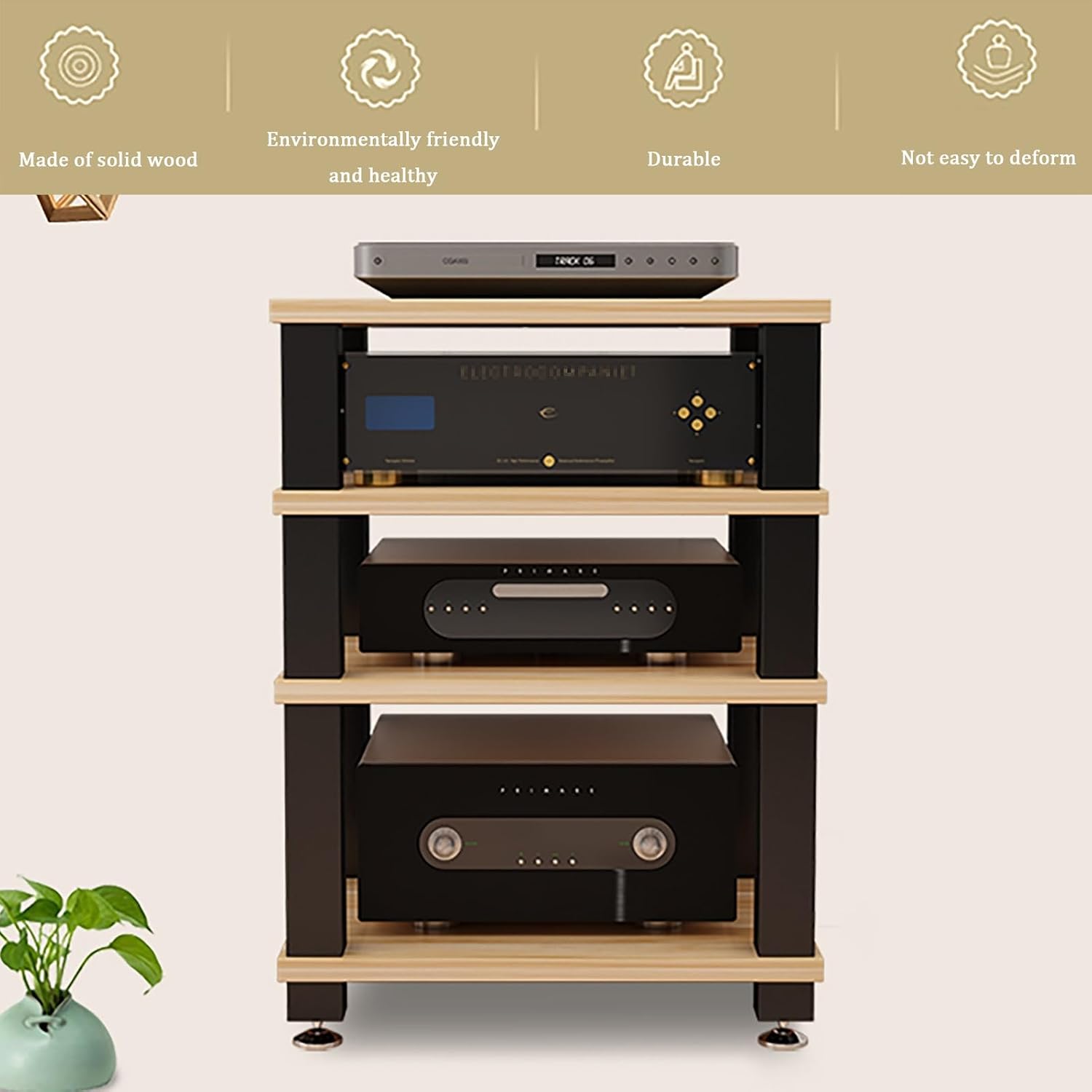 3-Tier AV Component Media Stand - Stereo Audio Rack Tower, Durable Carbon Steel Frame, Storage Shelf for TV & Printer, Modern White Design, 60x48x58cm, Ideal for Home Theater Setup