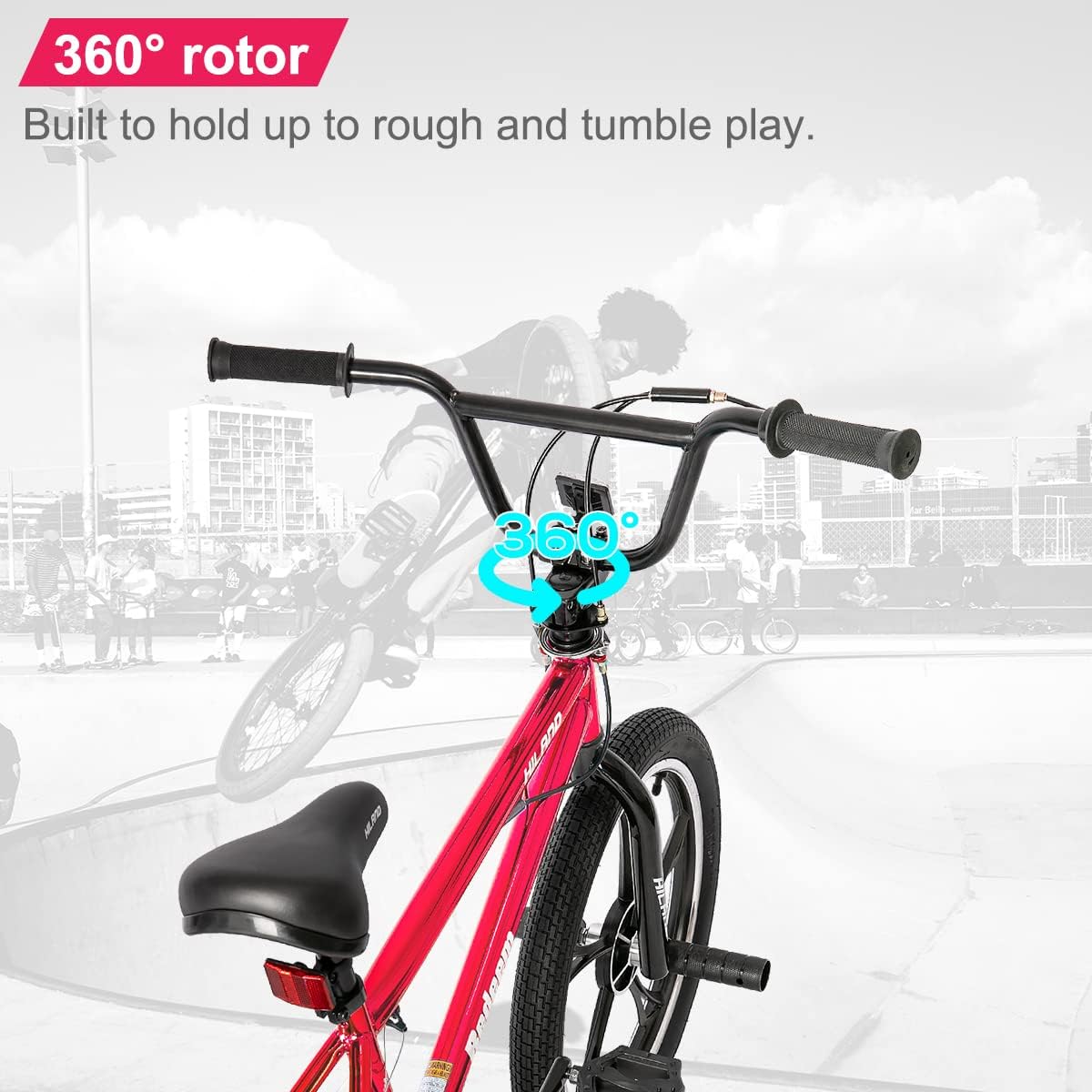 Hiland 20 Inch 3 5 Spoke Kids BMX Bike for Boys Girls Ages 5-12, 360 Degree Rotor Freestyle, 4 Pegs Single Speed Kid's BMX Bicycle, Multiple Colors