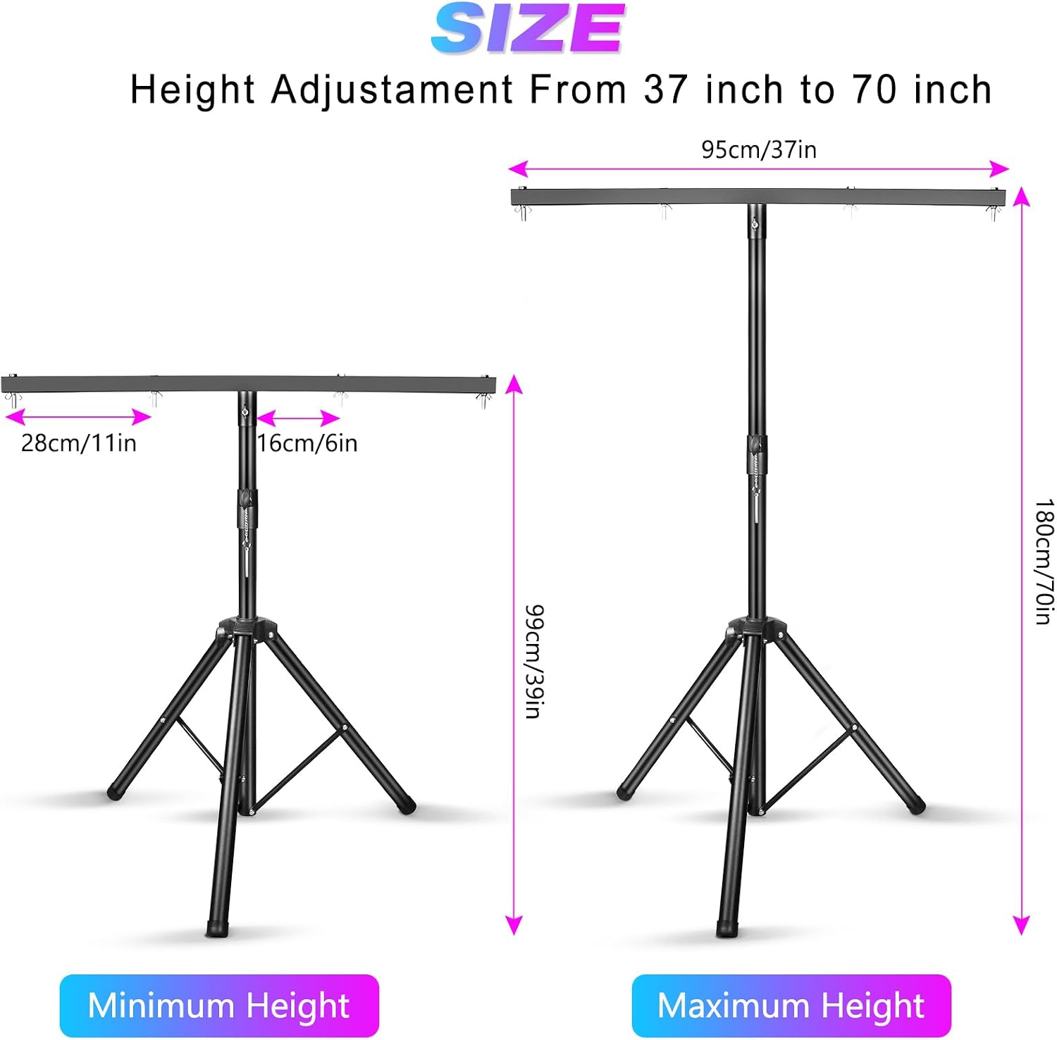 U`King Products Dj Light Stand, Light Stand Tripod, Pro Audio DJ Lighting Tripod, Affordable Metal Stand with Crossbar, T-Bar Lighting Stand (39-70 inch)-4Stand