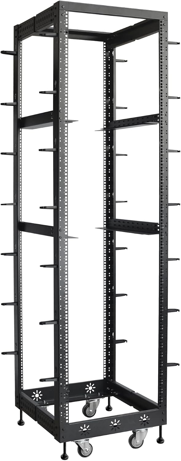 RIVECO 42U 19' Adjustable Depth Server Rack Support Up to 1700LBS Floor Standing 4 Post Rack with L Rails & Load-Bearing Casters Universal for Network Equipment Black