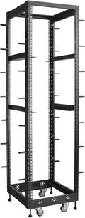 RIVECO 42U 19' Adjustable Depth Server Rack Support Up to 1700LBS Floor Standing 4 Post Rack with L Rails & Load-Bearing Casters Universal for Network Equipment Black
