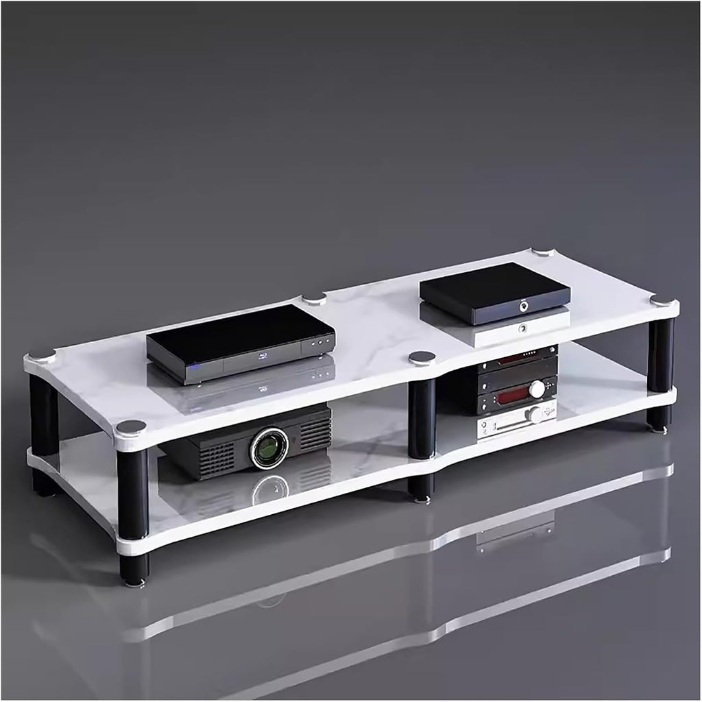 YLLFFLL 120cm Long Media Stand Audio/Video Component Cabinet, Home Stereo Racks and Stands, Heavy Duty Upright Modern Audio Equipment Rack, Open-Ended Modular Unit(White,2 Tier)