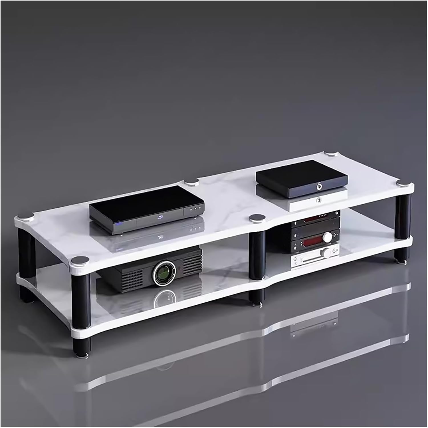 YLLFFLL 120cm Long Media Stand Audio/Video Component Cabinet, Home Stereo Racks and Stands, Heavy Duty Upright Modern Audio Equipment Rack, Open-Ended Modular Unit(White,2 Tier)
