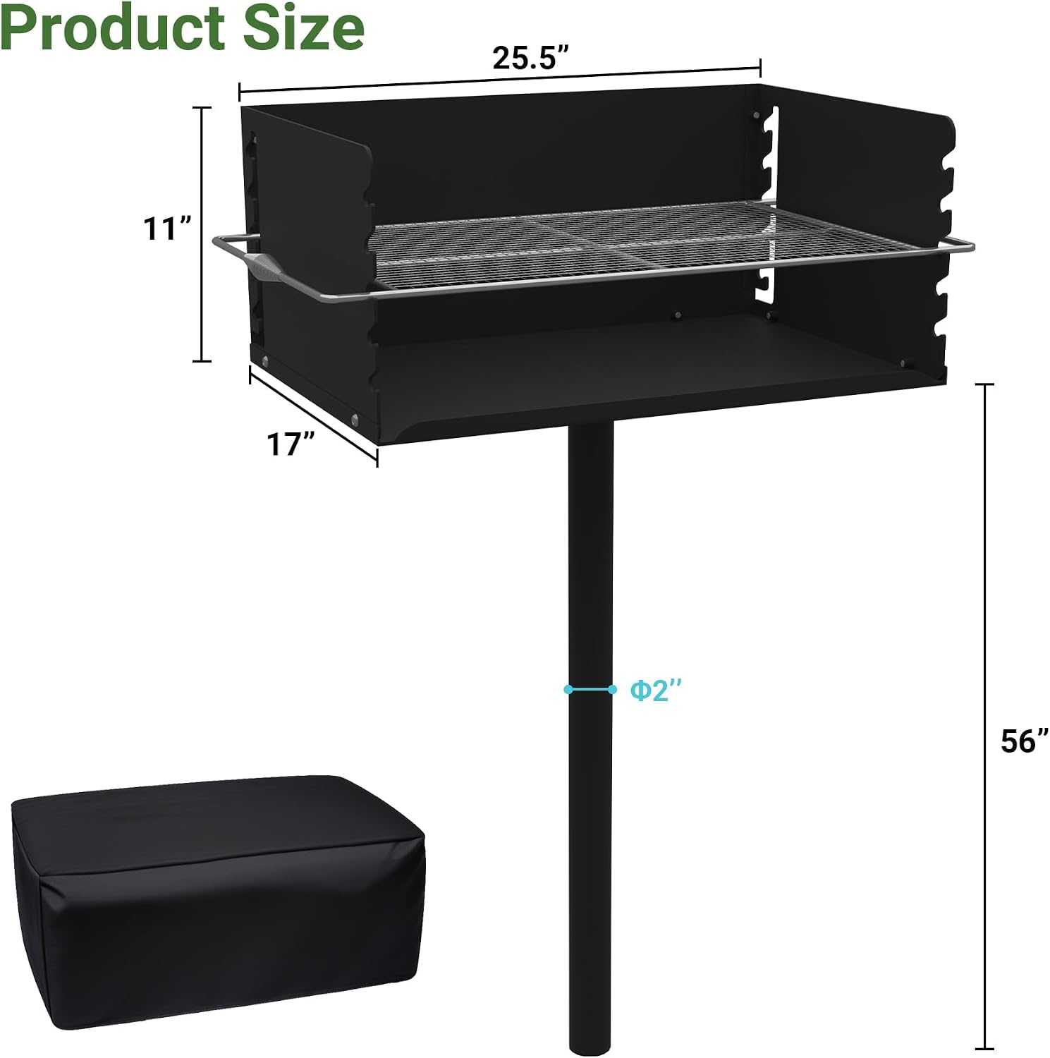 Park Grills, 384 Sq. In, Park Style Charcoal Grill, Heavy Duty In Ground Park Grill with Stainless Steel Cooking Grate and Cover for Commercial and Outdoor Cooking 25.5'' L x 17'' W x 11'' H
