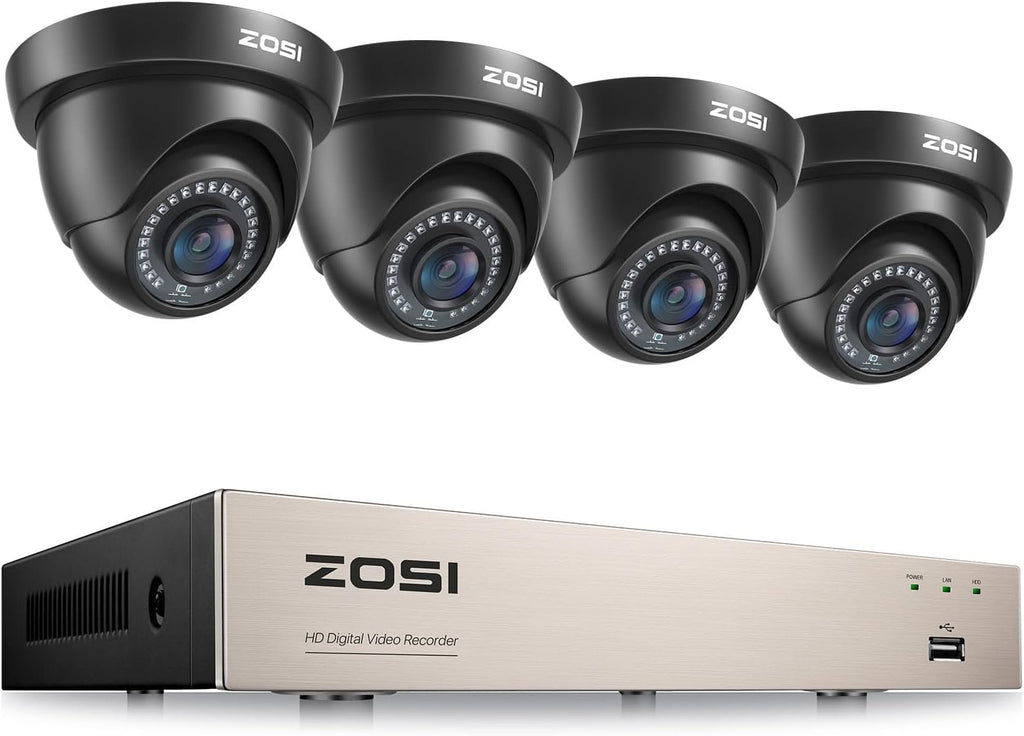 ZOSI 1080p Home Security Cameras System with AI Human/Vehicle Detection,H.265+ 8CH CCTV DVR and 4pcs 2.0MP 1920TVL Surveillance Cameras Indoor Outdoor,80ft Night Vision,Remote Access(No HDD)