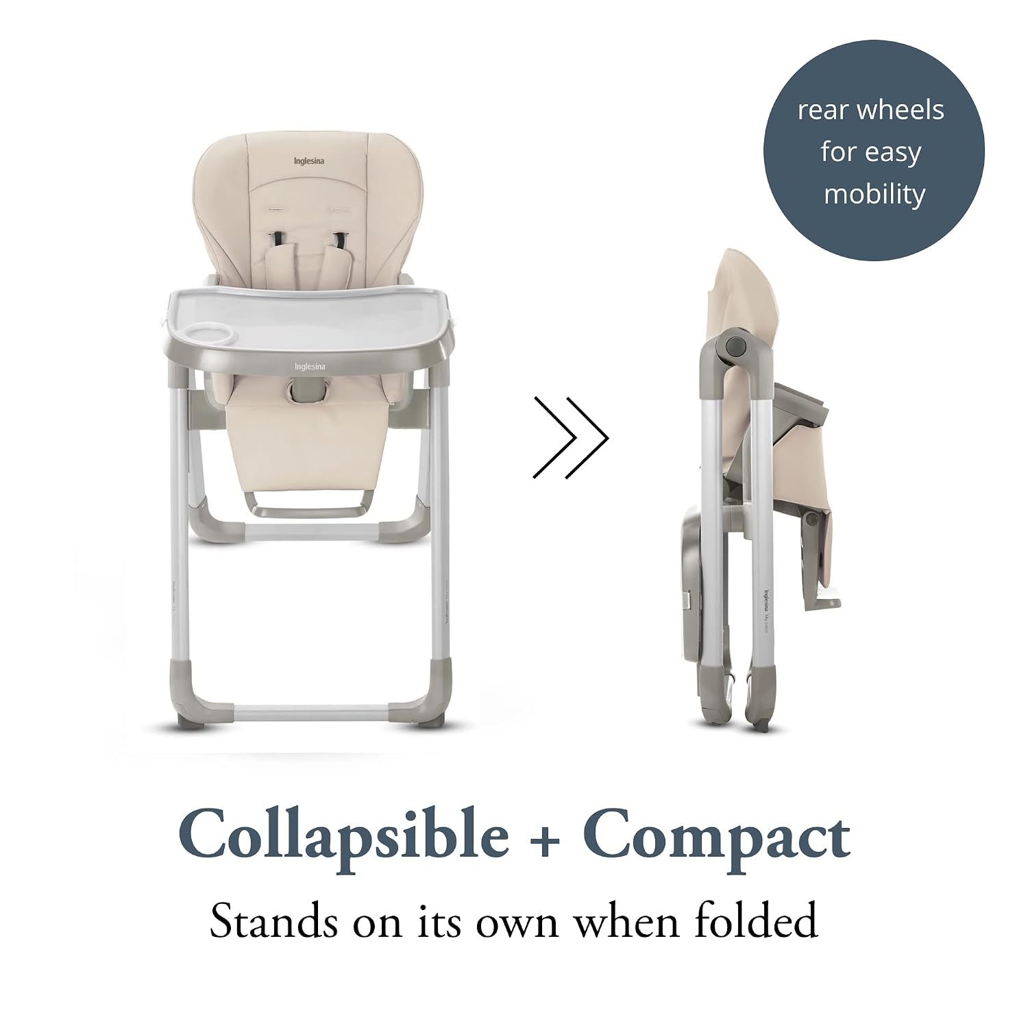 Inglesina My time Highchair, Butter - Adjustable High Chair for Babies & Toddlers, 4 Height & 3 Recline Settings, Collapsible, Tool-Free Assembly, BPA Free, Removable Tray for Easy Cleaning