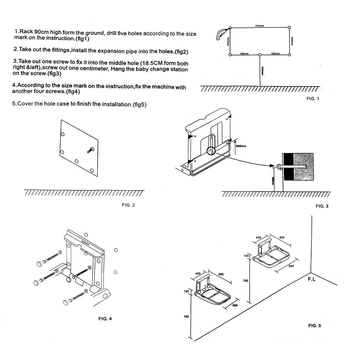 Wall Mounted Baby Changing Station, Horizontal Fold-Down Diaper Changing Table with Safety Strap, HDPE Surface, Dual Bag Hooks & Built-in Liner Dispensers for Commercial Restrooms (White Granite)