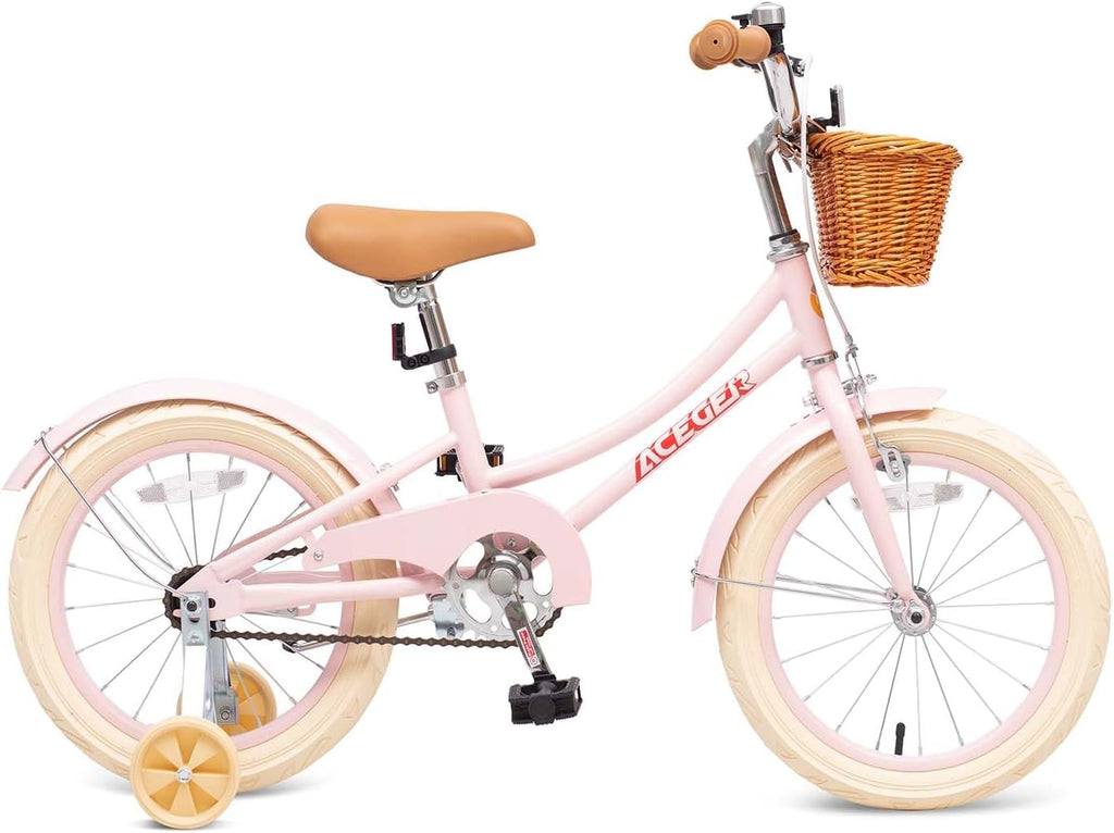 ACEGER Retro Princess Kids Bike with Basket for 3-12 Years Old Girls, Included Coaster Brake & Caliper Brake, 14 16 18 Inch with Training Wheels, 20 Inch with Kickstand, Vintage Bicycle for Gifts.