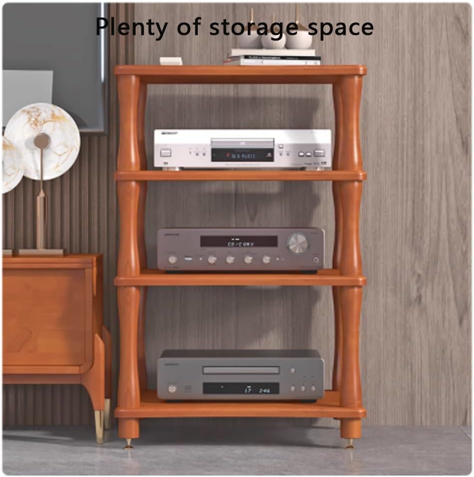 Solid Wood AV Media Cabinet Audio Component Rack 1 2 3 4 Tier Stereo Cabinet for HiFi Audio Equipment, Open Amplifier Stand(Teak,2Tier-60x48x42cm)