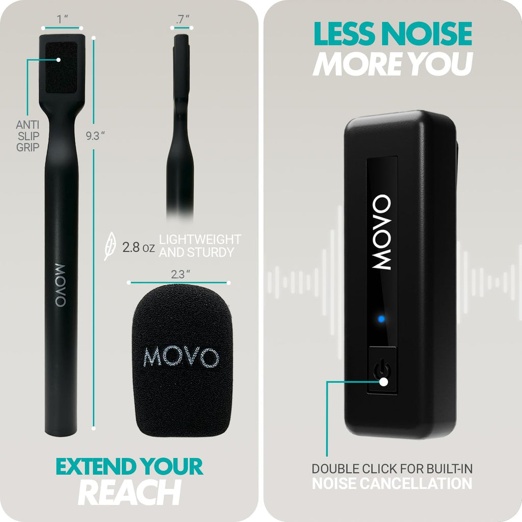 Movo Wireless Mini UC-Duo USB-C Wireless Microphone for iPhone 15/16/Android/PC/Macbook Podcast Equipment Bundle with WMX-HM Handle/Desktop Mic Stand for Podcasting, Interviews, and Content Creation