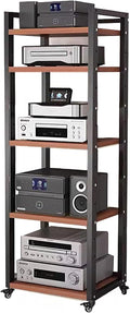Av Media Stand Heavy Duty 5 6 7 8 Tier Storage - Audio Rack Shelf Bracket Wooden - Stereo Cabinet On Wheels - Audio Equipment Rolling Cart Tier 60 inch(W50cm-5 Tier)