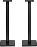 Fluance Floor Speaker Stands for Surround Sound and Bookshelf Speakers with Solid Construction, Adjustable Floor Spikes, Rubber Isolation Feet, Cable Management, Square Base - Matte Black/Pair (SS05S)