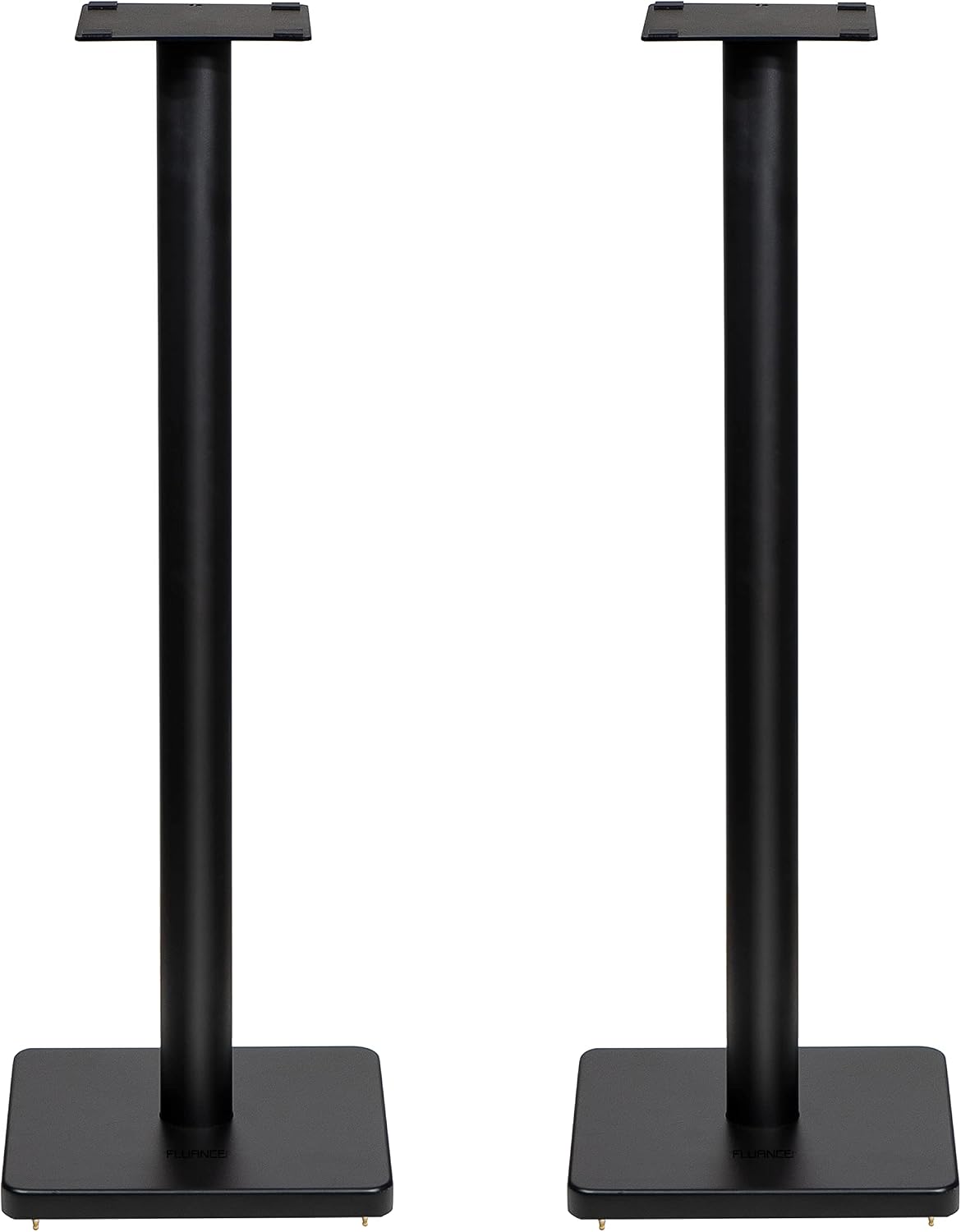 Fluance Floor Speaker Stands for Surround Sound and Bookshelf Speakers with Solid Construction, Adjustable Floor Spikes, Rubber Isolation Feet, Cable Management, Square Base - Matte Black/Pair (SS05S)