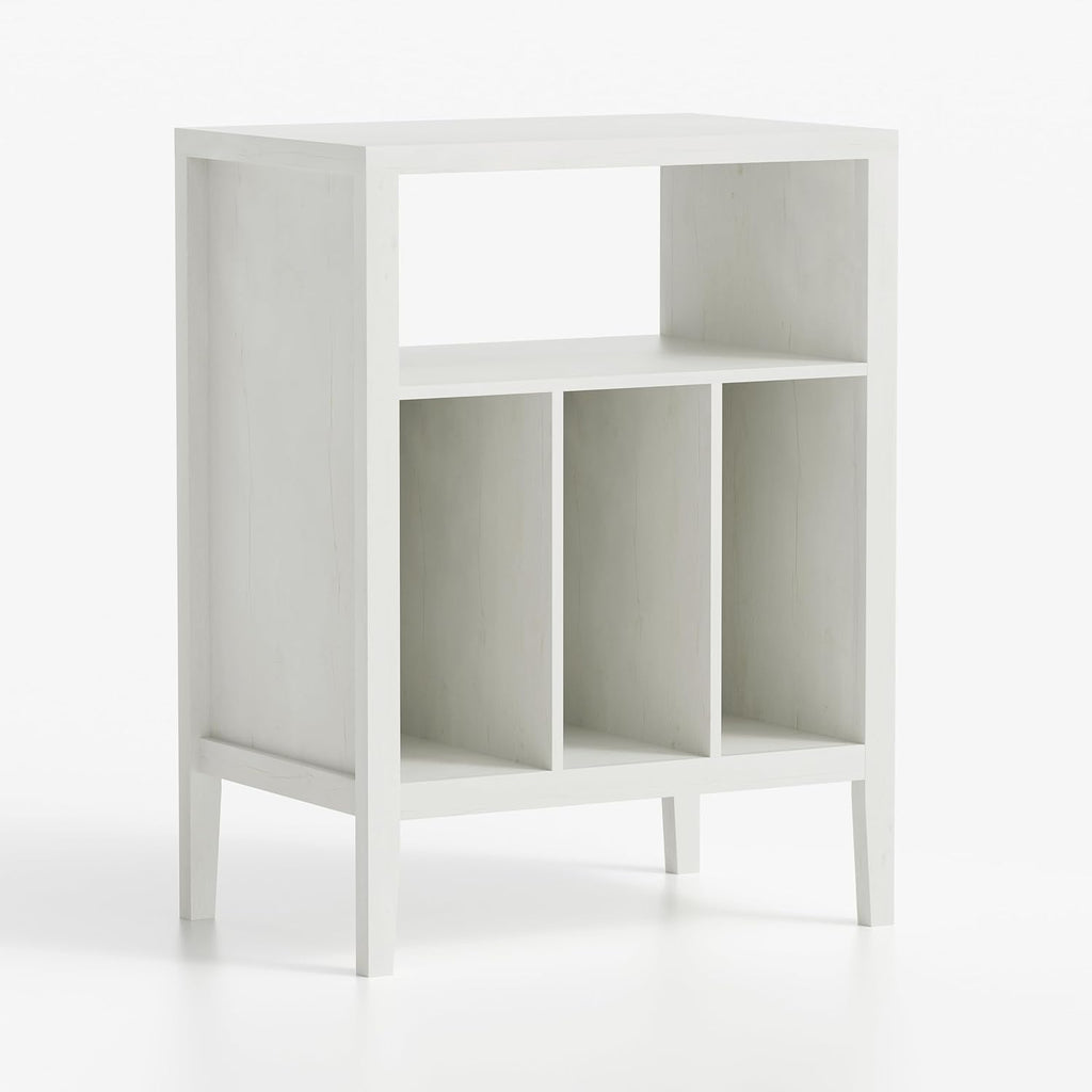 Modern Record Player Stand, Vinyl Record Storage Cabinet with Open Shelf, Wood Records Player Table Cube Storage Organizer for Living Room, Office, Antique White