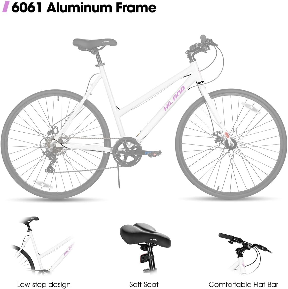 HILAND 700C Road Hybrid Bike, 7 speeds Bikes Urban City Commuter Bicycle with Disc Brake for Men Women Adult Comfortable Bicycle