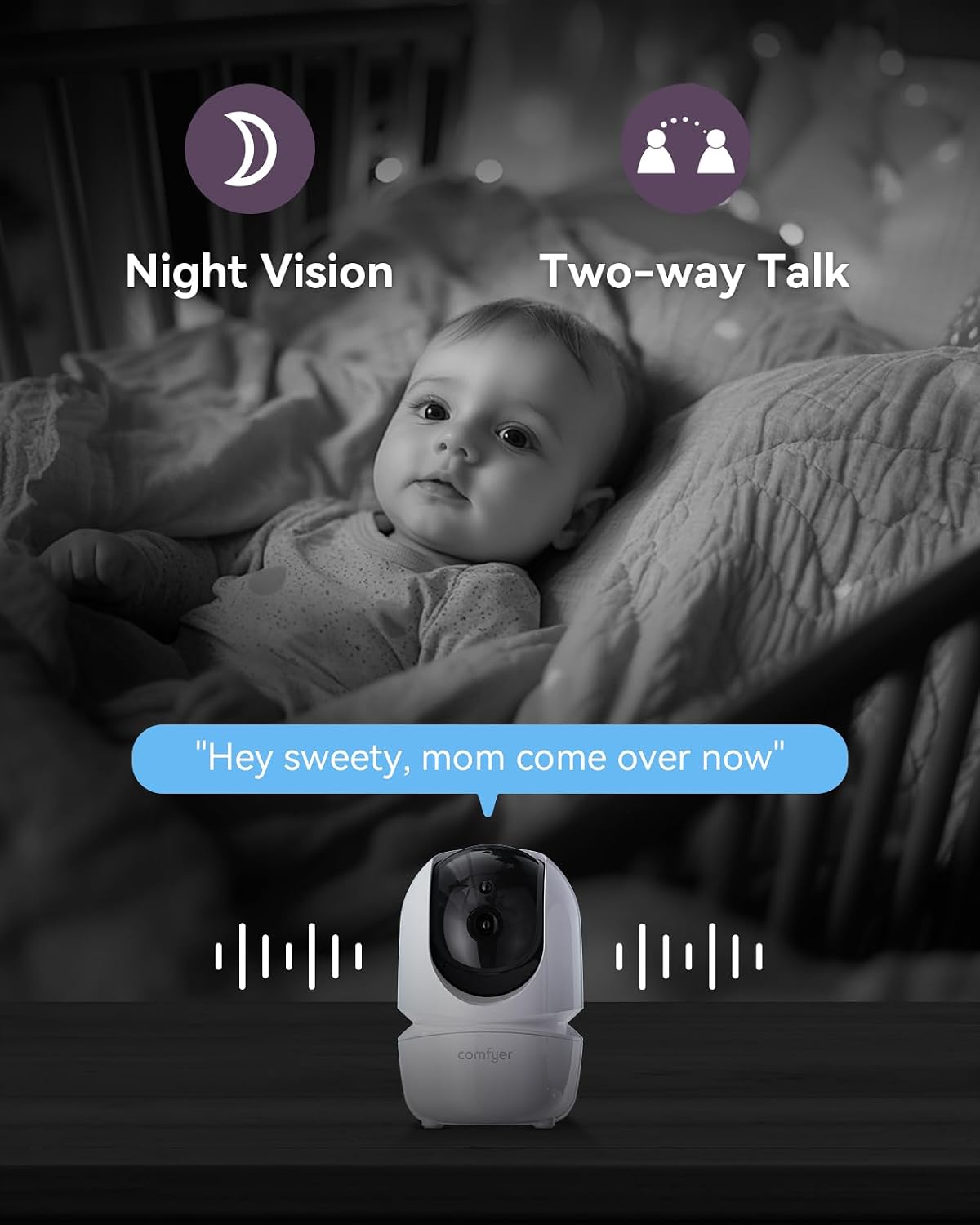 Comfyer BM01 7' HD Split-Screen Baby Monitor with 2 1080P Cameras, 48 Hrs 6000mAh Battery Runs 2 Days in VOX Mode, No WiFi Monitor with a Flexible Bracket, 2 Way Audio, Remote PTZ, Auto Night Vision