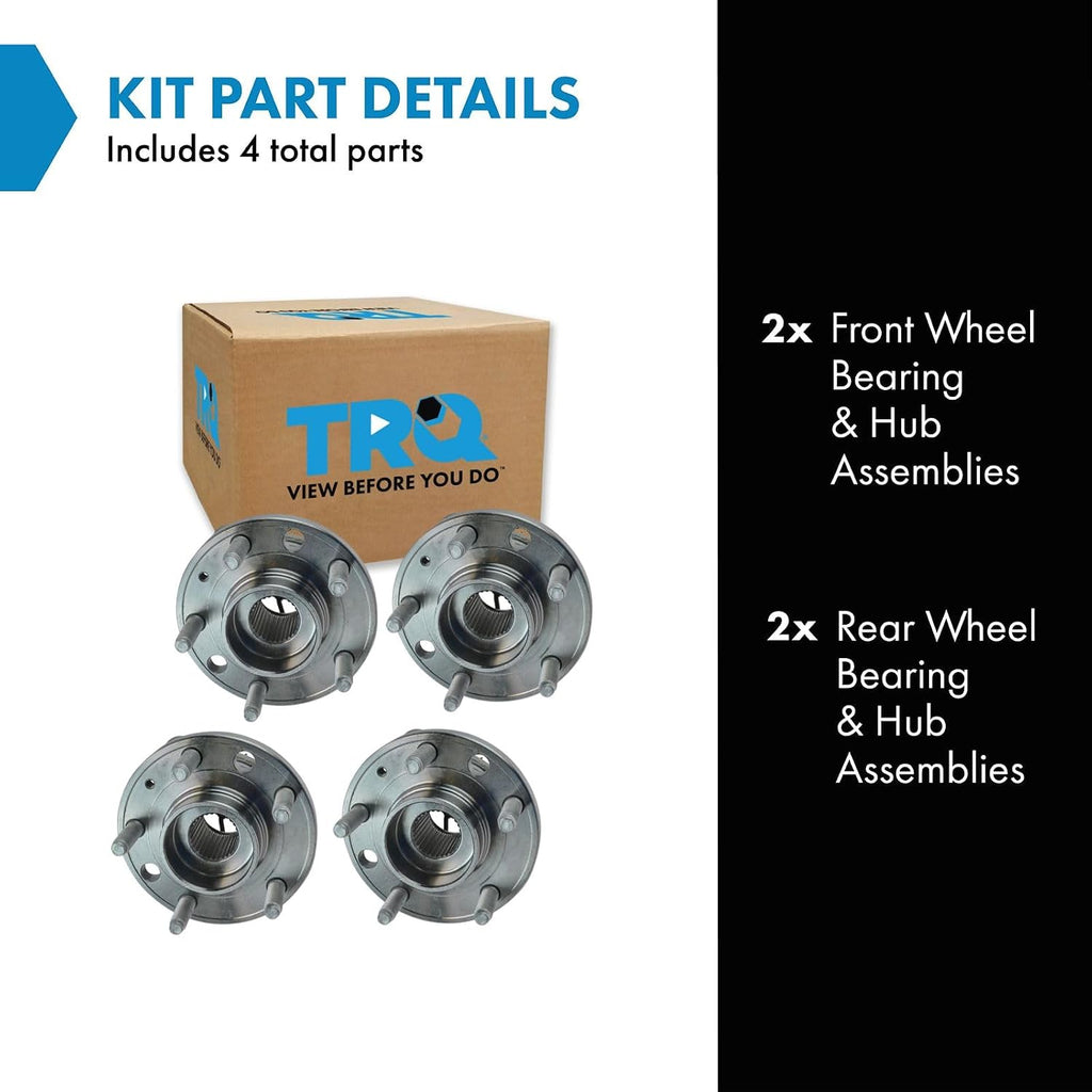 TRQ Front and Rear Wheel Bearing and Hub Assembly Set 4 Piece Compatible with 2006-2009 Pontiac Solstice 4 Wheel ABS 2007-2010 Saturn Sky