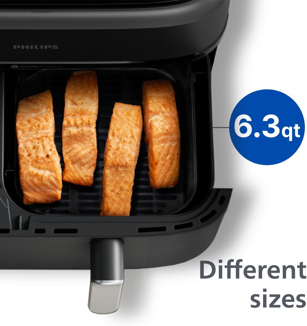 Philips Dual Basket Air Fryer 3000 Series — 8-in-1 functions, 9.5 Quarts Airfryer, 2 Drawers, Auto-sync Cooking Time, 90% Less Fat, Rapid Air Technology, HomeID App, Dishwasher Safe, Black (NA351/00)
