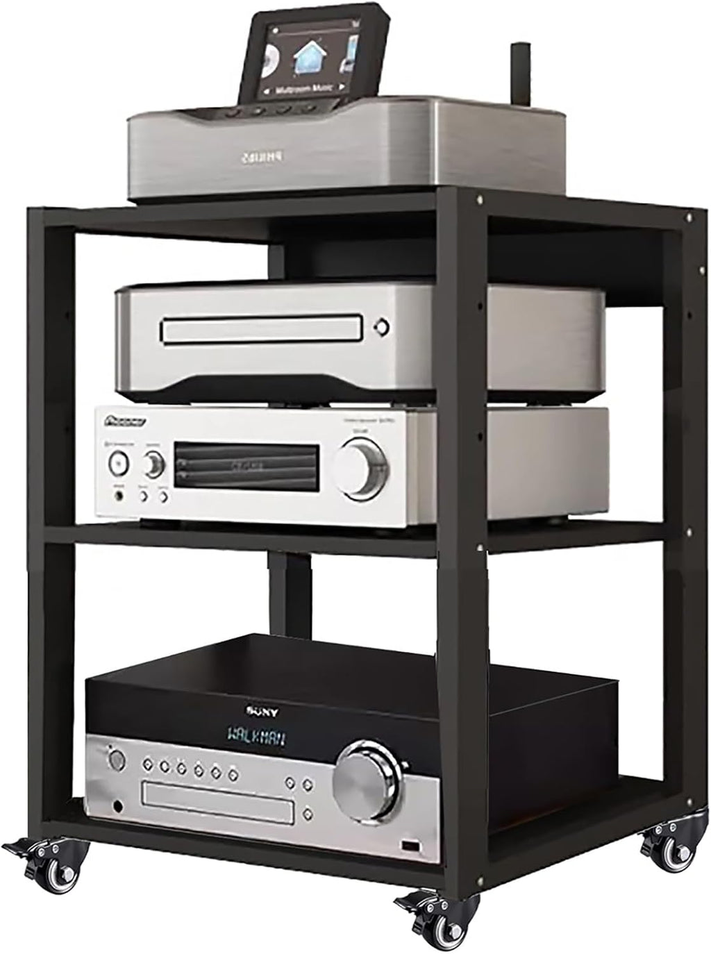 Heavy Duty Media Stereo Stand Equipment Shelf, 1 2 3 4 Layer Black Video Game/DVD Holder, Audio Component Rack Tower for Tv Accessories Record Player Console(H70cm-2Tier)