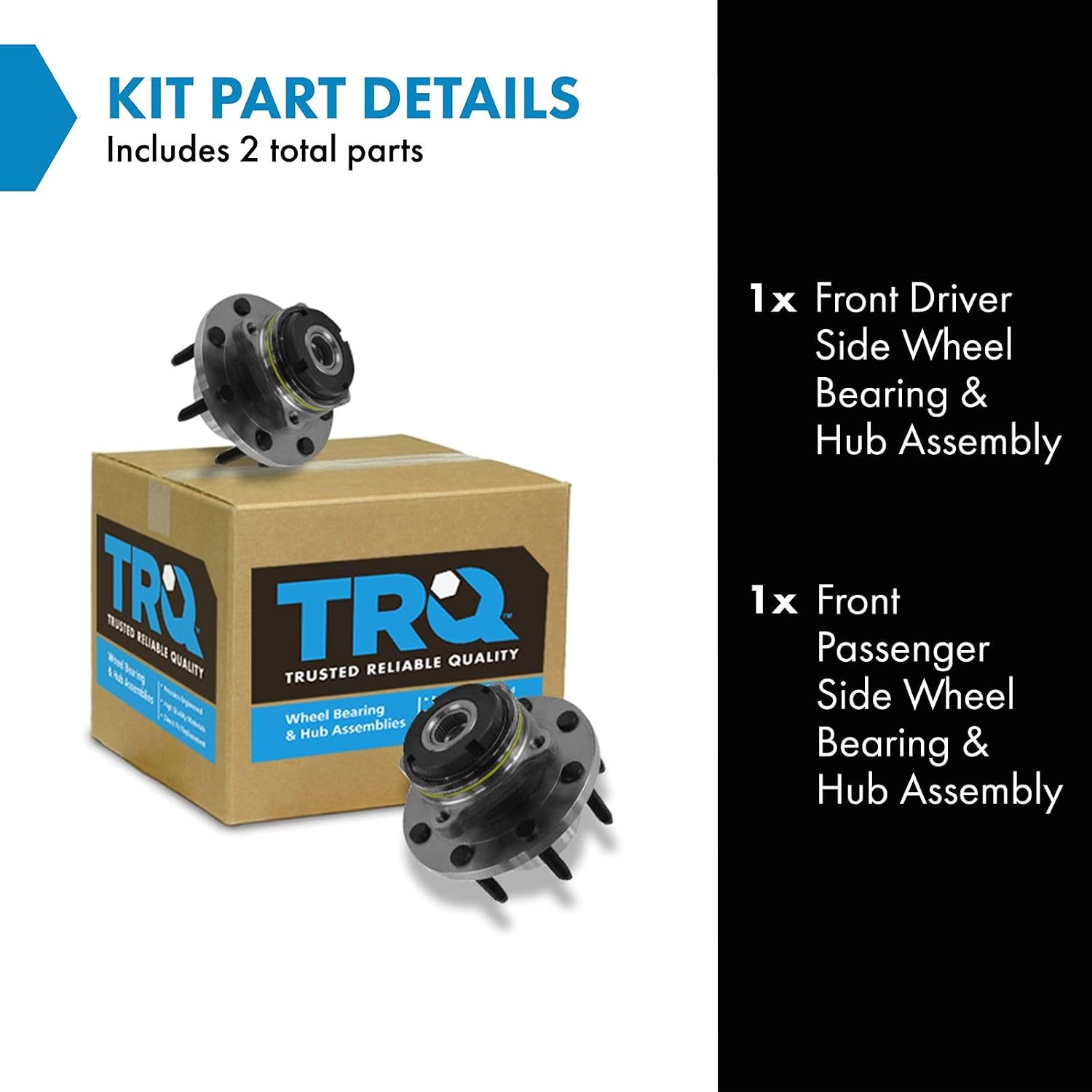 TRQ Front Driver and Passenger Side Wheel Bearing and Hub Assembly Set 2 Piece Compatible with 2000-2001 Ford F-250 Super Duty 4 Wheel Drive 2 Wheel ABS Brakes Single Rear Wheels SRW