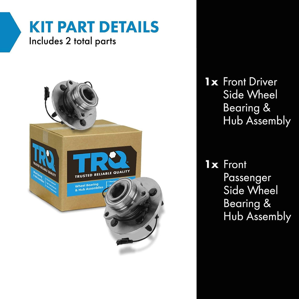 TRQ 2 Piece Front Wheel Bearing & Hub Assembly Set Compatible with 2009-2010 Dodge Ram 1500 2011 Ram 1500