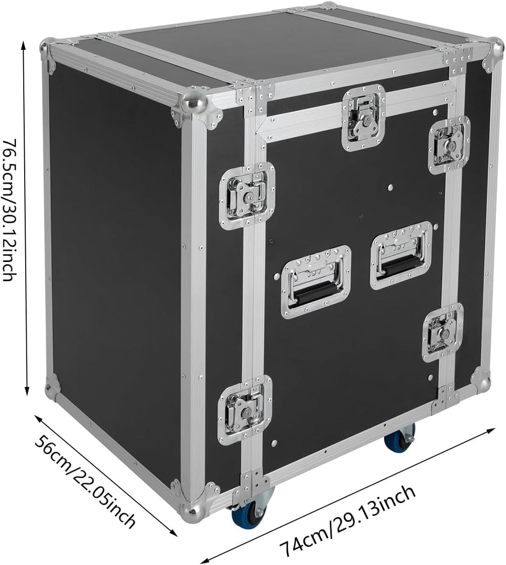 DYNAMI 10U PA DJ Rack with Wheels,2 Tier Pro DJ Mixer Stand Audio Rack Heavy Duty Road ATA Case, for Music Studio Booth Pro Audio Recording Cabinet Stage Equipment (10U PA DJ Rack)