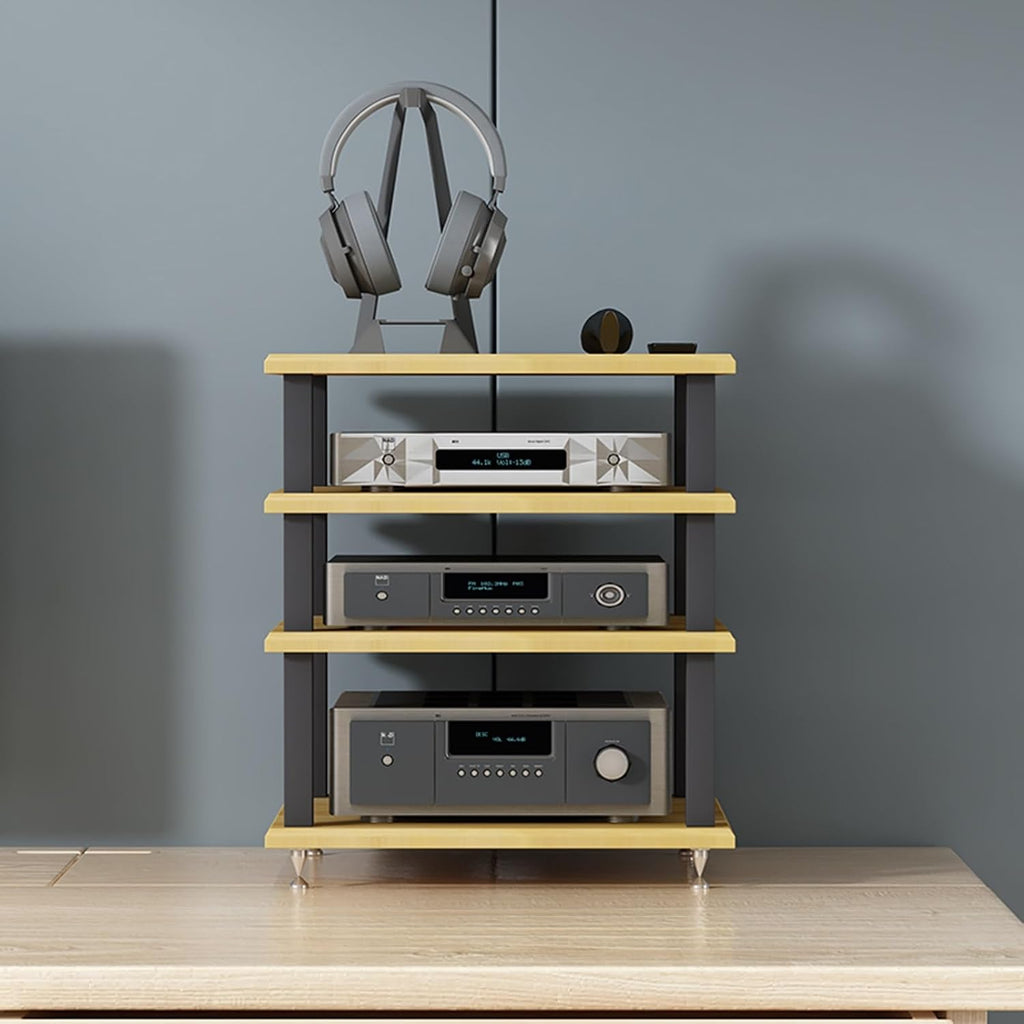 Modern AV Media Stand with Open Storage, Floor-Standing Audio Rack for CD Player, Stereo Cabinet with Foot Pads, Home Theater Media Storage (Light Walnut, 40x35x35cm)