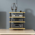 Modern AV Media Stand with Open Storage, Floor-Standing Audio Rack for CD Player, Stereo Cabinet with Foot Pads, Home Theater Media Storage (Light Walnut, 40x35x35cm)