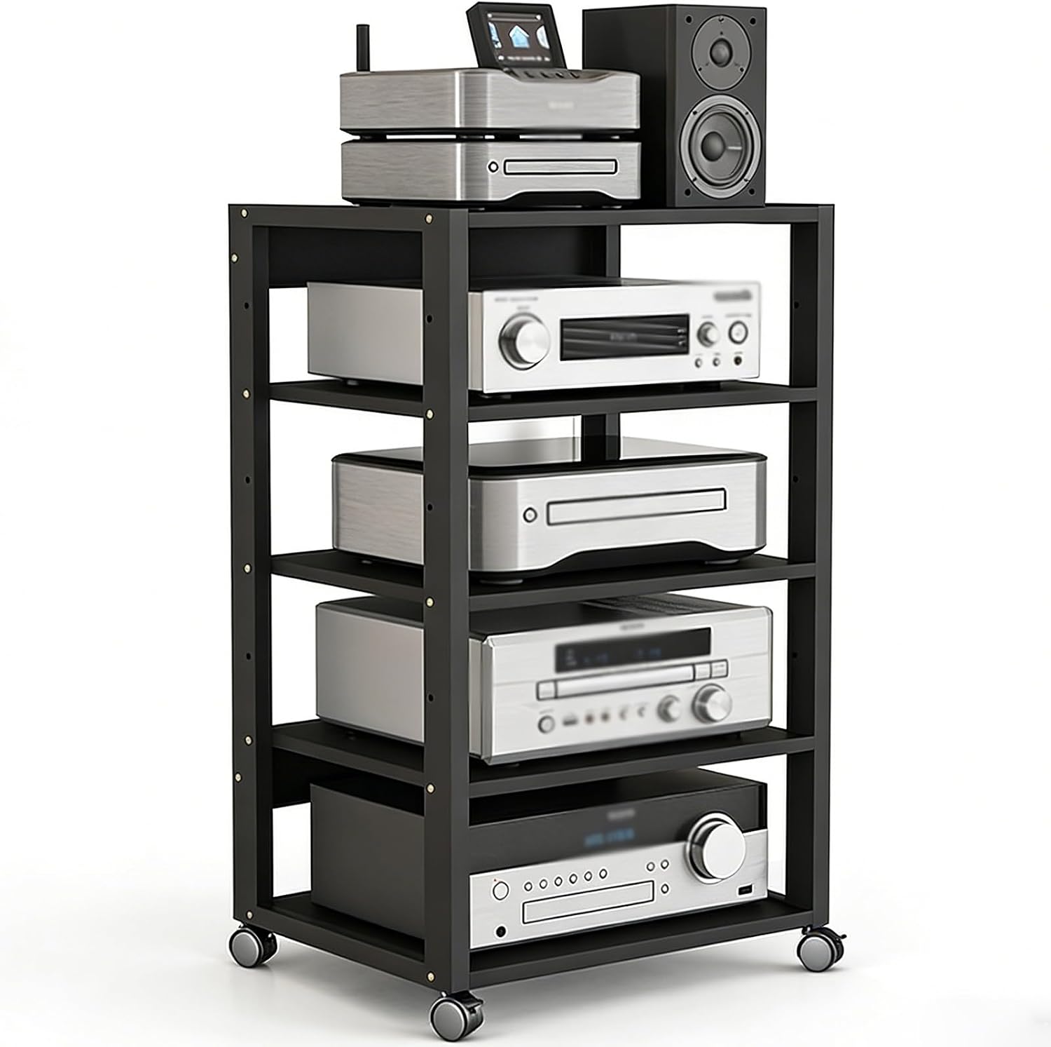 YLLFFLL Black Audio Component Rack Tower Media Stereo Stand Equipment Shelf, 3/4/5/6/7 Tier Media Storage Cabinet with Adjustable Shelf, HiFi Units Furniture(5 Layer)