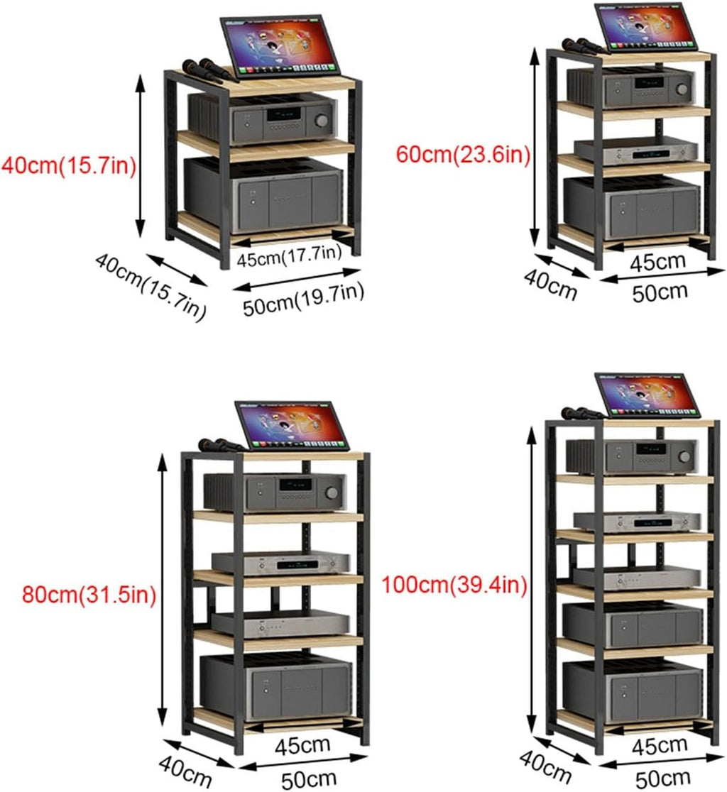 3/4/5/6 Tier Furniture Media Stand Audio Rack DVD CD Player Stand Power Amplifier Equipment Cabinet with Height Adjustable Wooden Shelf, Floorstanding Storage Shelves, 4 Colors ( Color : B , Size : 3-