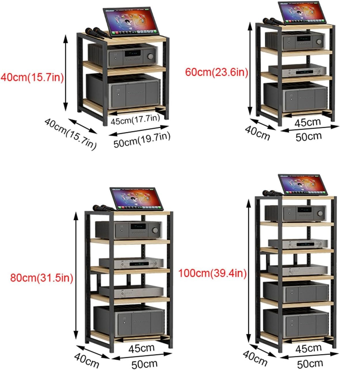 3/4/5/6 Tier Furniture Media Stand Audio Rack DVD CD Player Stand Power Amplifier Equipment Cabinet with Height Adjustable Wooden Shelf, Floorstanding Storage Shelves, 4 Colors ( Color : B , Size : 3-