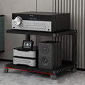 Stereo Stand Modern with Wheels Audio-Video Media Stand Design AV Media Stand Audio Rack Tower for Record Player Wooden Stereo Cabinet Audio Rack Tower for Living Gaming Recording Room(Deep black,50x4