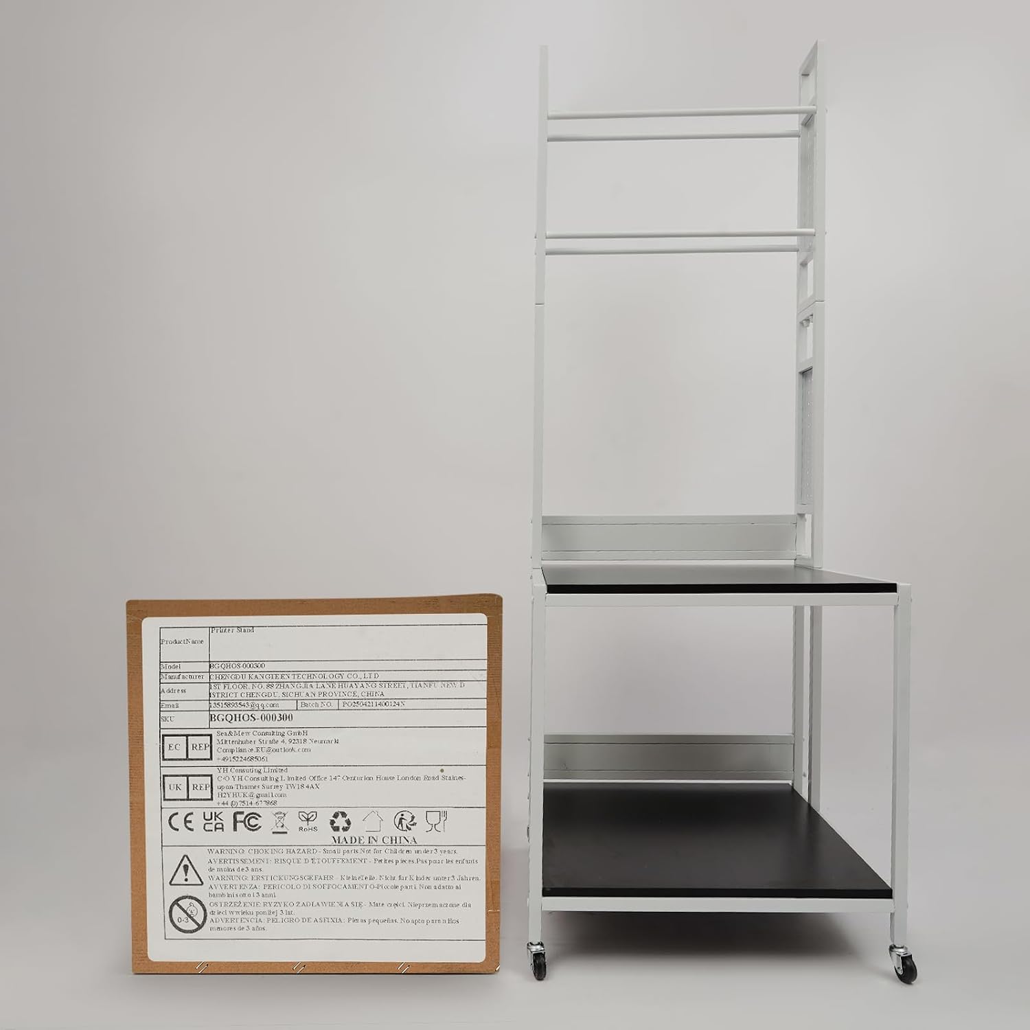 3D Printer Table, Heavy Duty 3D Printer Desk with Filaments Storage Back Panels Wheels Large Printers Stand for Studio Office Living Room Garage (White)