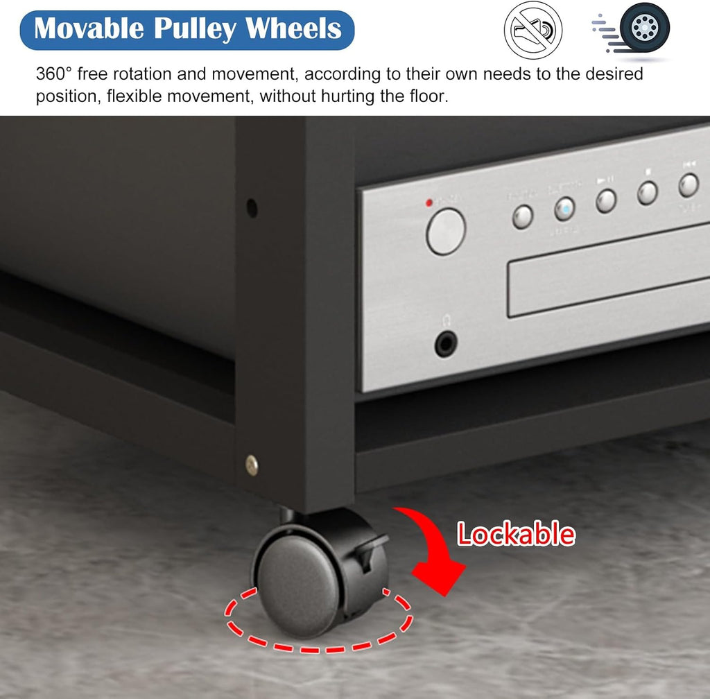 27' Modern Record Player Stand, 3-Tier Adjustable Audio Shelf for Home & Office, Mobile AV Media Cabinet, Vertical Storage for Stereo Equipment (Light Wood)
