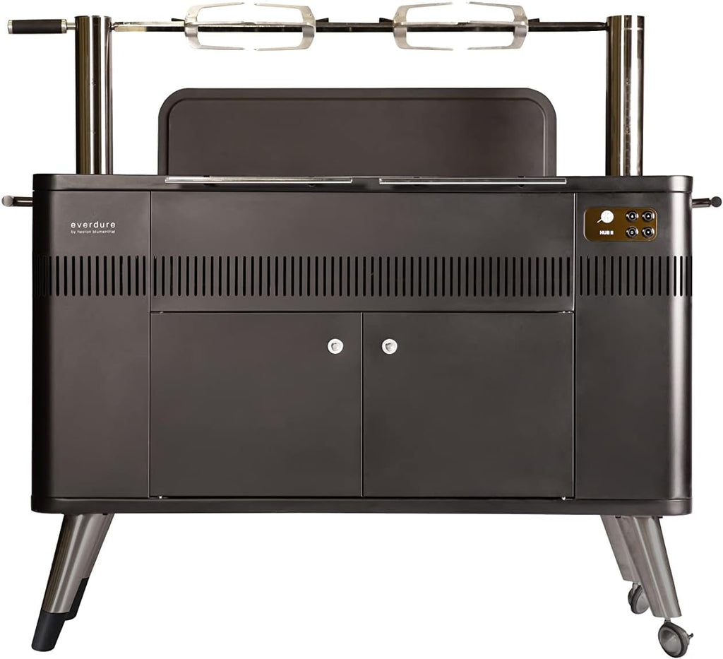 Everdure HUB II 54-Inch Charcoal Grill with Patented Built-in Rotisserie System & Quick Electric Ignition, Outdoor BBQ Grill, Electric Starter, Adjustable Height, Easy Clean-Up