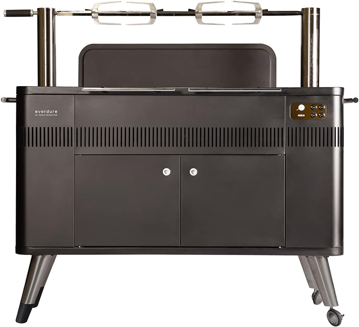 Everdure HUB II 54-Inch Charcoal Grill with Patented Built-in Rotisserie System & Quick Electric Ignition, Outdoor BBQ Grill, Electric Starter, Adjustable Height, Easy Clean-Up