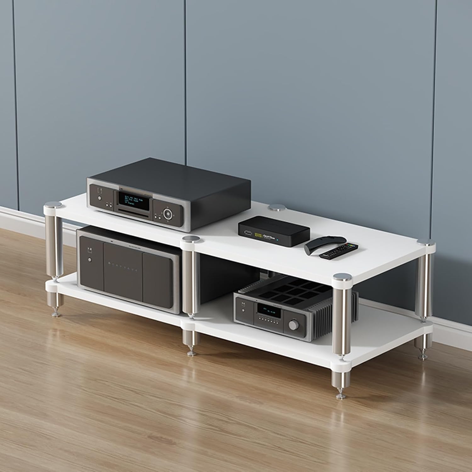 YVYKFZD 2/3/4-Tier AV Media Stand, Stand Audio Rack Corner Component Cabinet, Open Stereo Cabinet with Shock-Absorbing Feet, Power Amplifier Shelf Equipment(Size:White 2 Tier-47.2'X18.9'X14')