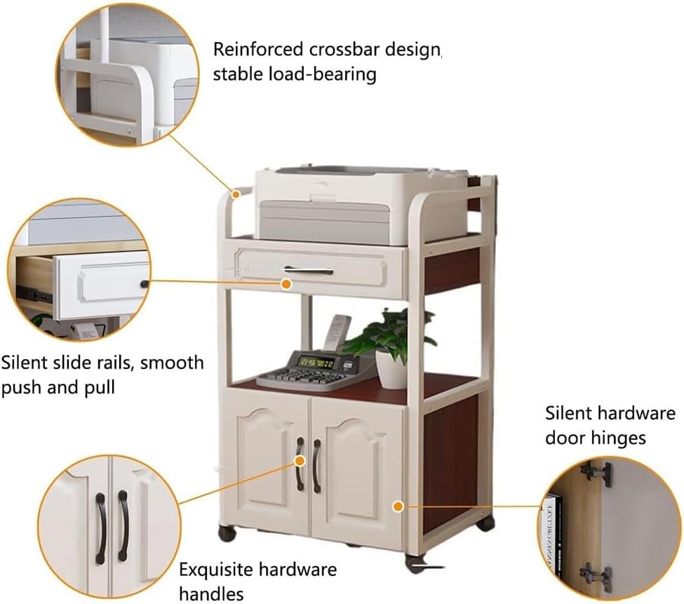 AV Media Stand with Drawers and Wheels, Open Storage Audio Rack Cabinet, Removable Stereo Stand for Media and Audio Equipment, Multi-Tier Media Rack for Home and Studio,Beige