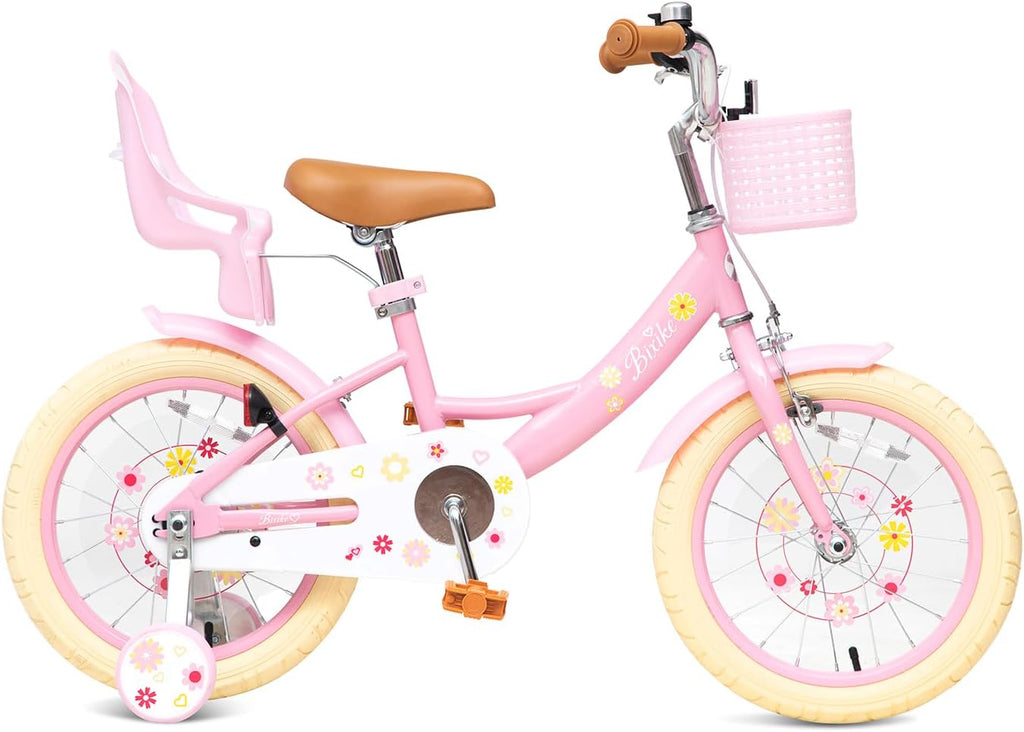 Bixike Girls Bike with Basket for Toddlers and Kids Aged 3-14 Years Old, 12 14 16 18 Inch with Training Wheels & Doll Seat, 20 Inch with Kickstand & Rear Rack, Princess Style Bicycle for Gift.
