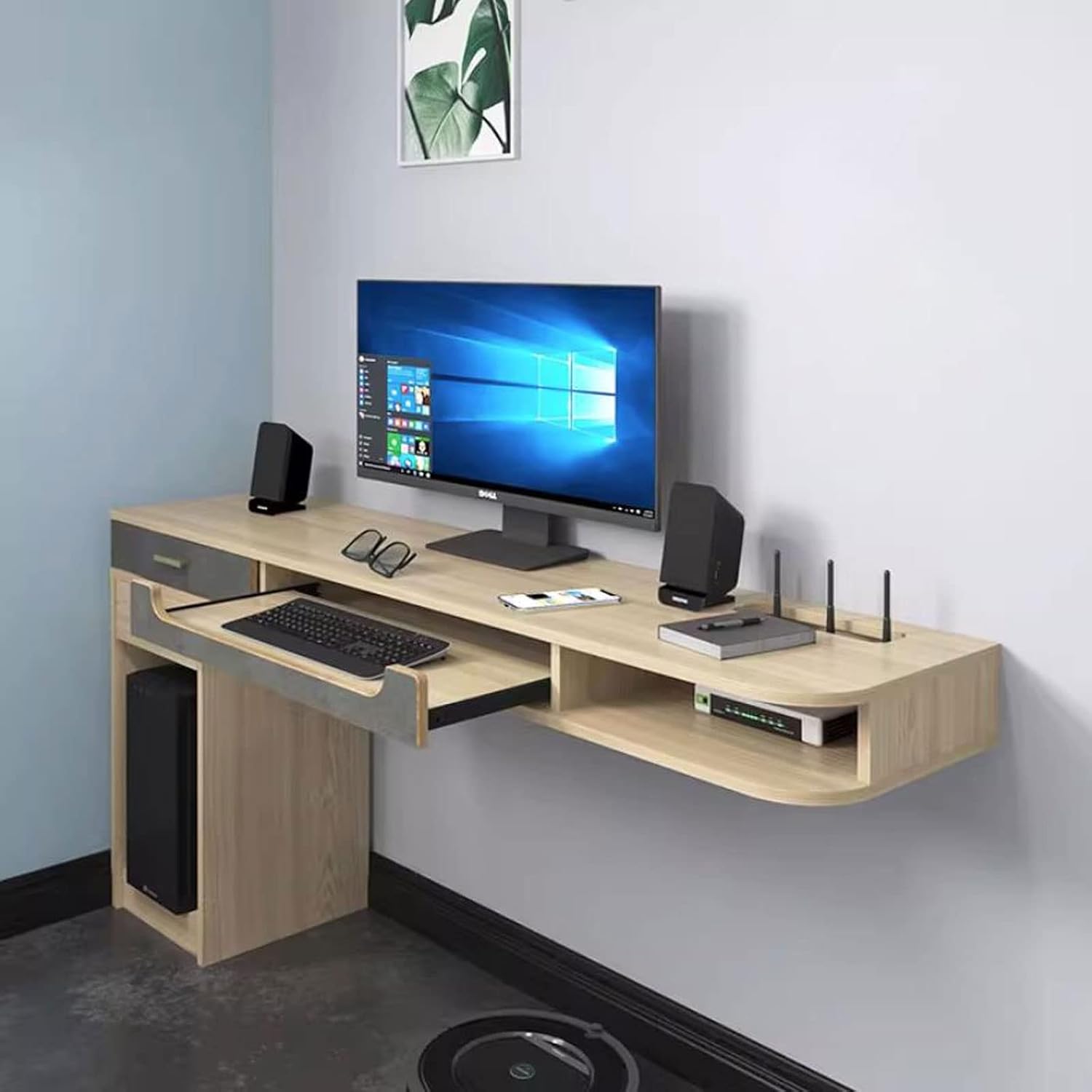 Wall Mounted Workstation Desk & TV Cabinet - Floating Shelf Media Console for Home Office & Bedroom, Corner Shelves for Audio-Visual Equipment & Writing Table